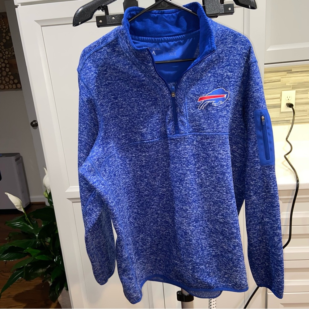 Buffalo Bills Antigua Mens Quarter-Zip Pullover Jacket - Heathered Navy XL